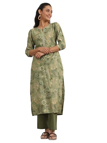 Libas Women's Silk Blend Straight Fit Printed Kurta