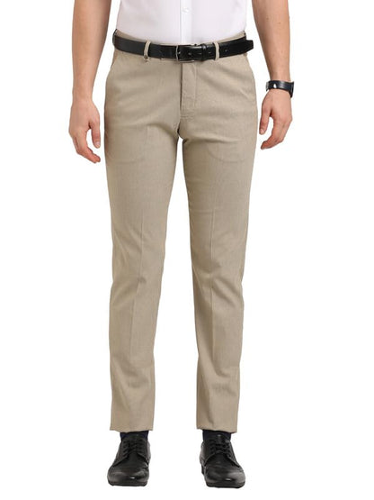 Turtle Men Poly-Viscose Stretch Beige Solid Ultra Slim Fit Formal Trouser