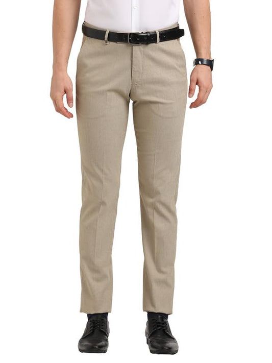 Turtle Men Poly-Viscose Stretch Beige Solid Ultra Slim Fit Formal Trouser