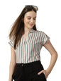 Style Quotient Women Beige and Teal Polycrepe Regular Fit Formal Shirt