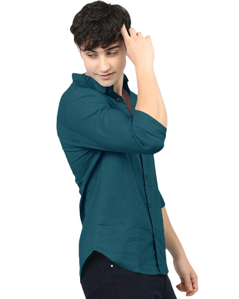 Eyebogler MenS Casual Solid Shirt Teal Blue