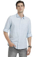 Turtle Men Cotton Linen Light Blue Check Slim Fit Casual Shirt