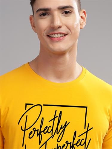 ADRO Mens Printed T Shirt - Premium Cotton Graphic Printed Tshirt - Mustard T-Shirt - RN24-FECT-MU
