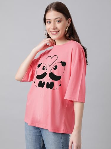 KOTTY Womens Cotton Blend Printed Oversized T-Shirts