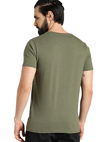 ADRO Men's Bird Gold Printed Cotton T-Shirt (RN23-GL-BIR-OL_Olive)