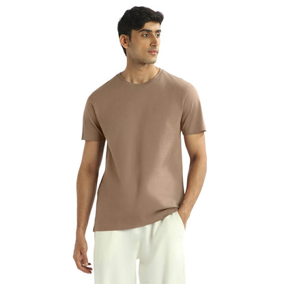 Nobero MenS Solid Regular Fit T-Shirt (1M-Twts-R0007_Taupe Gray