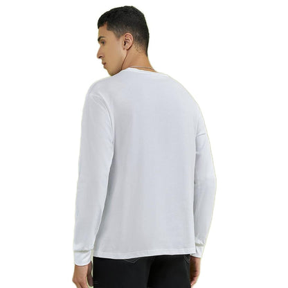 Bewakoof Mens Solid White Round Neck Full Sleeve Oversized T-Shirt