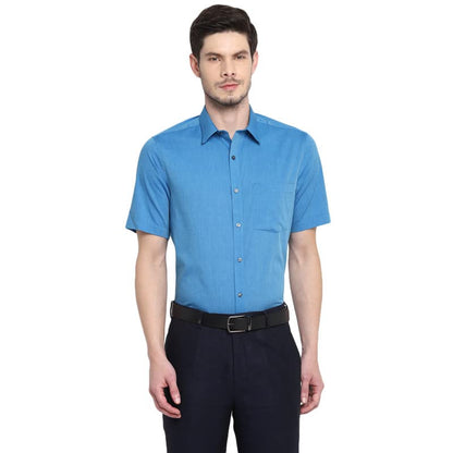 Turtle Men Blue Cotton Solid Regular Fit Shirts
