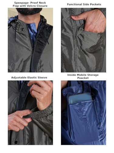 Rupa Rainwear for Men, Waterproof Nylon Blended Rain Jacket with Pants and Carry Bag,Pack of 1