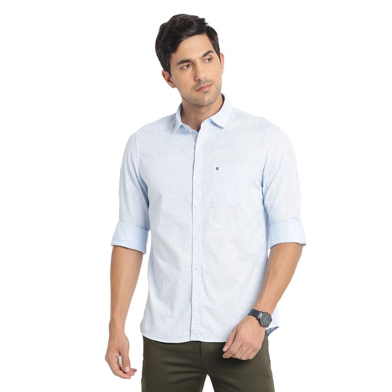 Turtle Men Pure Cotton Sky Blue Printed Slim Fit Casual Shirts