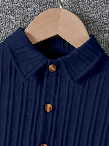 AVANOVA Boys Navy Blue 2-Piece Outfit Set  Short Sleeve Button Front Shirt with Matching Shorts, Summer Casual Clothing for Kids
