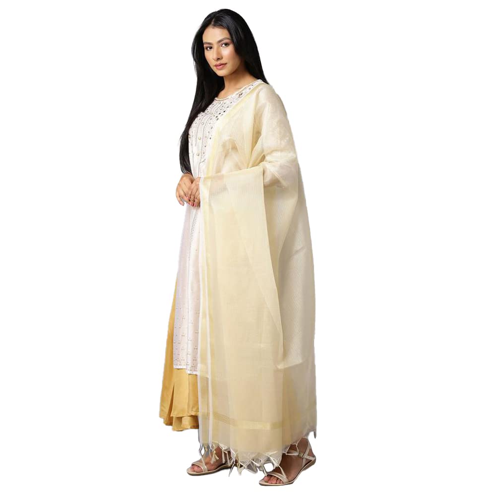 Aurelia Women's Rayon White Gotta Patti Kurta and Dupatta Set Below The Knee Dress