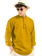 Macsivo MenS Cotton Polyester Blend Solid Regular Fit Full Sleeve Short Kurta Gold