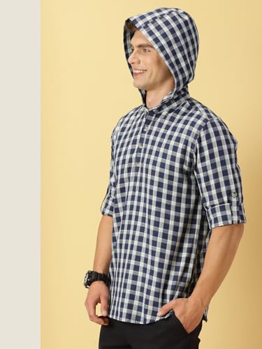 Thomas Scott 100% Cotton Checkred Hodiee Half Placket Shirts for Mens