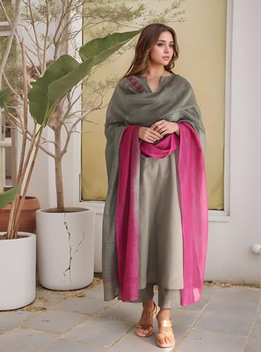GoSriKi Women's Viscose Rayon Pants & Dupatta, XXL, Gray, Model MOGUL GREY-GS