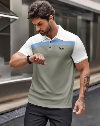 Noble Monk MenS Regular Fit Polo Neck T-Shirt | Half Sleeve | Stripe On Chest | Collared Neck Tshirt For Men