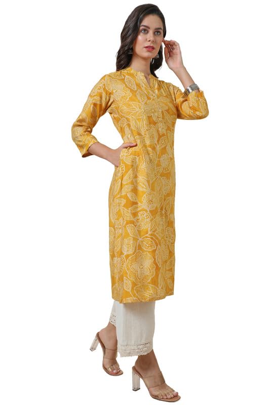 Soch Womens Yellow Viscose Blend Botanical Print Kurta