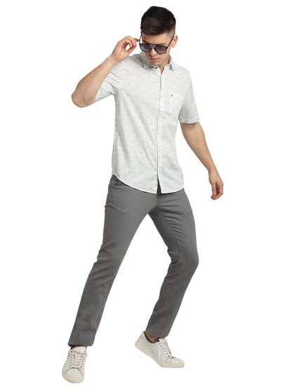 Turtle Men 100% Cotton Slim Fit Grey Printed Half Sleeve Casual Shirt