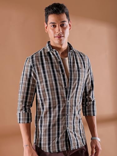 The Indian Garage Co Men Black Slim Fit Checkered Casual Shirt