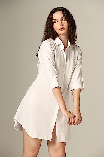 Greciilooks Western Dress For Women| Shirt Collar Solid A-Line Dress| Plus Roll Tab Sleeve Shirt Dress| WomenS Comfort Summer D