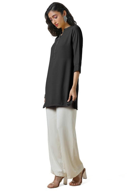 Soch Womens Black Mandarin Collar Straight Tunic with Stones