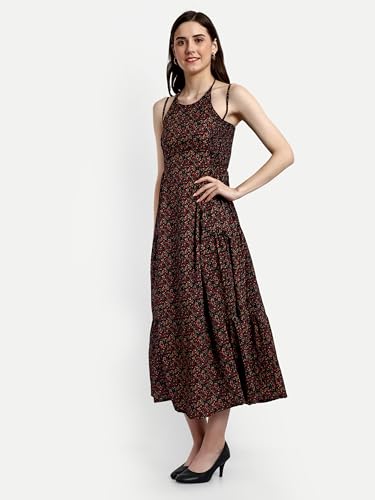 Tagas Women'S Delta Cotton Fit And Flare Maxi Dress (Op-3019-Black)