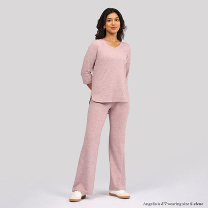 BlissClub AirMelt TM Apple Hem Tee | V-Neck | 3/4 th Sleeves | Apple Hem Bottom | Easy Drape | Weightless Fabric | Cool-to-Touch