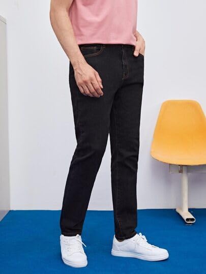 Kotty MenS Solid Mid Rise Comfortable And Strechable Stylish Jeans(Black,32)