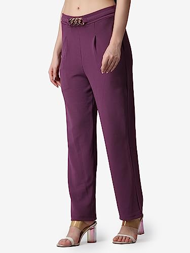 POPWINGS Casual Formal Regular Fit Solid Trousers for Women || Stylish Formal Trouser for Women with Pockets || Pull On Trouser