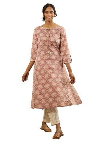 Folksong by W Women Pink Printed Cotton A-Line Kurta