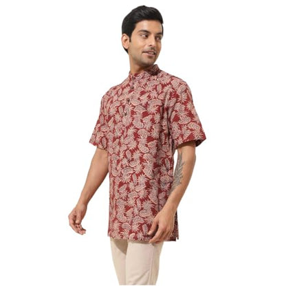 Fabindia MenS Cotton Printed Regular Kurta (1037086Maroon_Red
