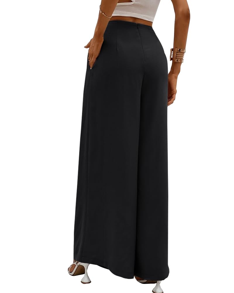 Noble Monk Women Flared Plazzo Pant | Wide Leg | Loose Fit Pant For Women Black