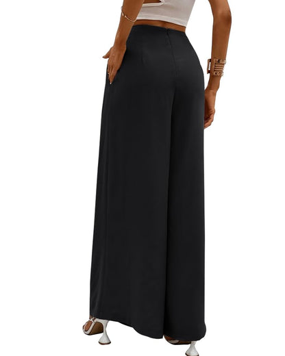 Noble Monk Women Flared Plazzo Pant | Wide Leg | Loose Fit Pant For Women Black