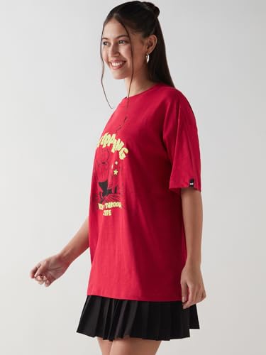 Bewakoof Air 1.0 Official Disney Merchandise Donald Duck Womens Graphic Print Oversized Fit Half Sleeve Round Neck Cotton Slub