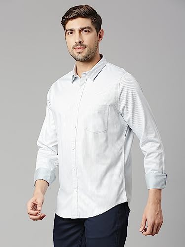 Thomas Scott Mens Solid Slim Fit 100% Cotton Casual Shirt with Spread Collar and Long Sleeve Grey