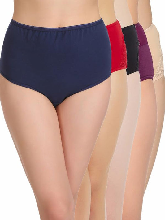 Clovia WomenS Cotton Spandex High Waist Outer Elastic Hipster Panty - Pack Of 5 (Compn2272_Multicolor_Xl)