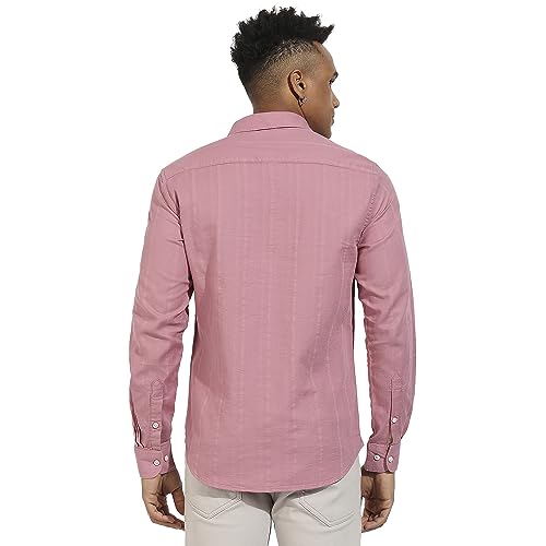 Campus Sutra Mens Regular Fit Shirt (CBSSSM23_CSMSSRT5716_Coral Pink