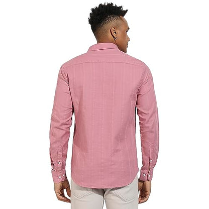 Campus Sutra Mens Regular Fit Shirt (CBSSSM23_CSMSSRT5716_Coral Pink