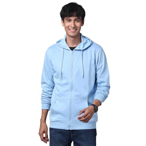 ADRO Mens Cotton Solid Zipper Hoodie Sweatshirts (ZH23-PLN-SK-L_Sky Blue)