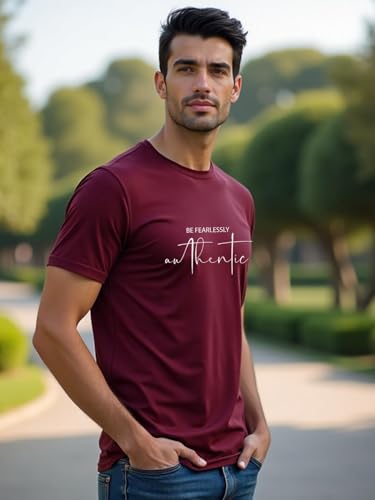 Nobero MenS Graphic Print Regular Fit T-Shirt (1M-Twts-C0561-Wr_Wine Red