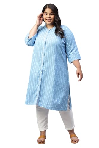 Aurelia Women Ice Blue Dobby Geometric Yarn Dyed Straight Kurta_22AUA13528P-702535_3XL