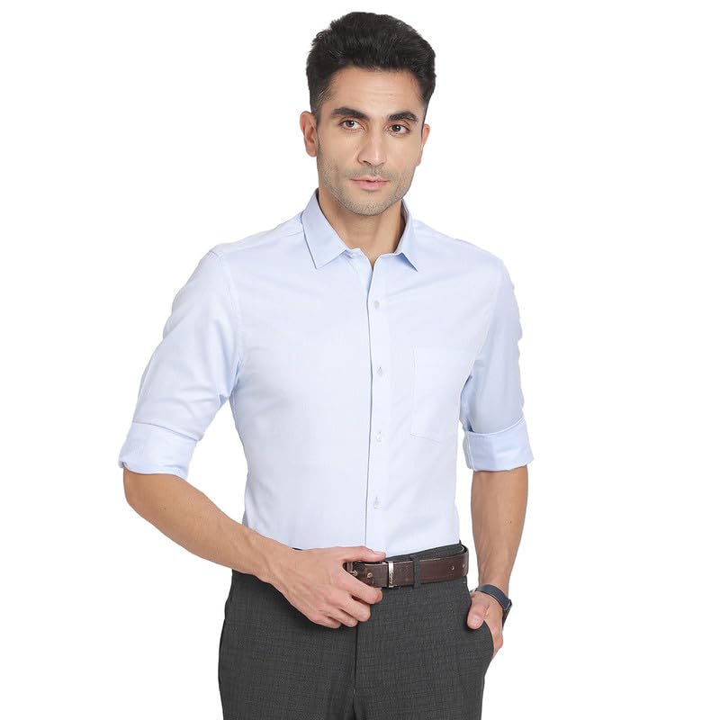 Turtle Men Giza Cotton Regular Fit Light Blue Self Design Formal Shirt