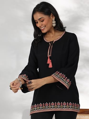 Libas WomenS Silk Blend Straight Kurti (29180O_Black