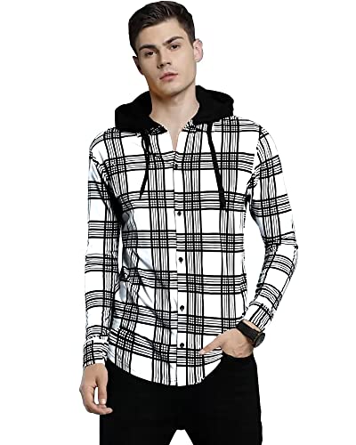 EYEBOGLER Men Checkered Hooded Neck White T-Shirt