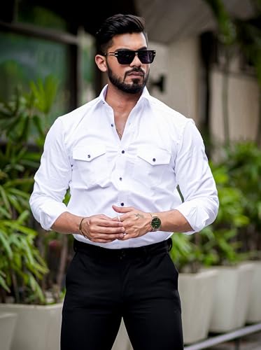 Cb-Colebrook MenS Regular Fit Fancy Two-Pocket Utility Casual Shirt For Men Solid Pocket Button Stylish Full Sleeves - Cargo (P