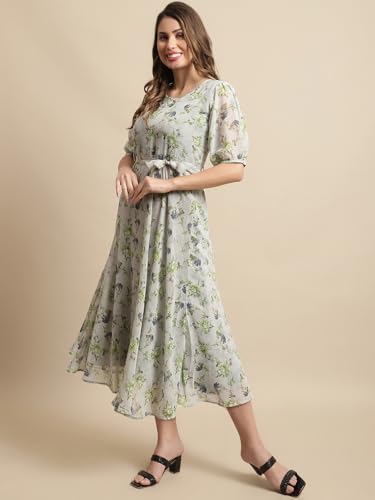 Tee Projekt Women Stylish Floral Maxi Dress| Short-Long Dress | Floral Print Olive