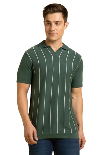 Dennis Lingo Men Cotton Regular Fit Striped T-Shirts Green