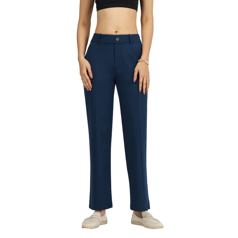 BlissClub Ultimate Straight Tailored Trosuers | CloudSoftTM | Gold Button | Belt Loops | Stylish Pintucks | Mock Fly | 2 Pockets