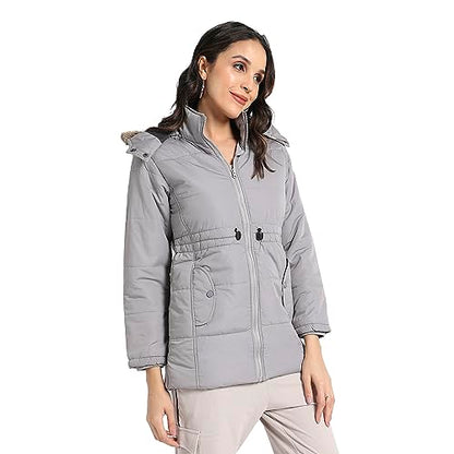 Campus Sutra Womens Car Coat (CBAWW23_CSWAWJK0646GR_Light Grey