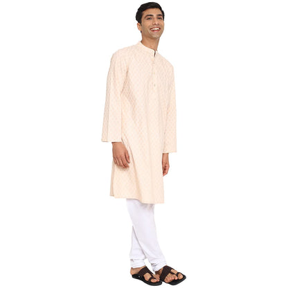 Fabindia MenS Cotton Printed Relaxed Kurta (102884701_Beige